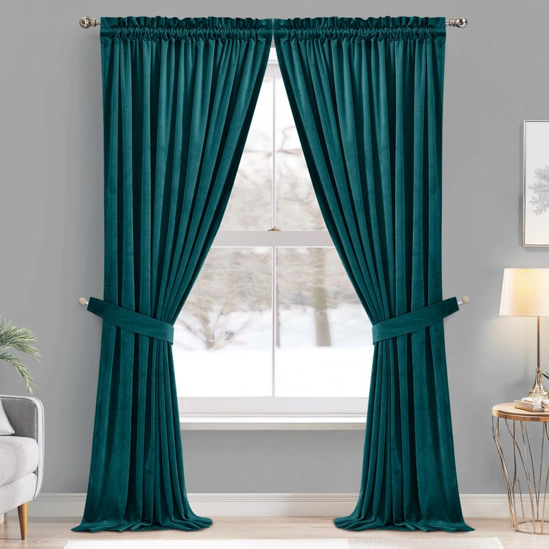 StangH Teal Velvet Curtains 84 inch for Living Room - Blackout Thermal Insulated Curtains Heat & Chill Insulated Energy Efficient Panels for French Door, 52 x 84 inches, 2 Panels - Image 2